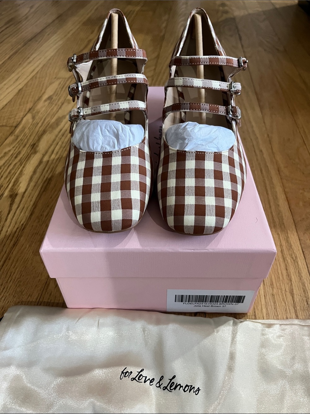 For love & lemons NEW W BOX brown gingham Jolie cottagecore pumps sz 7 - Picture 2 of 7